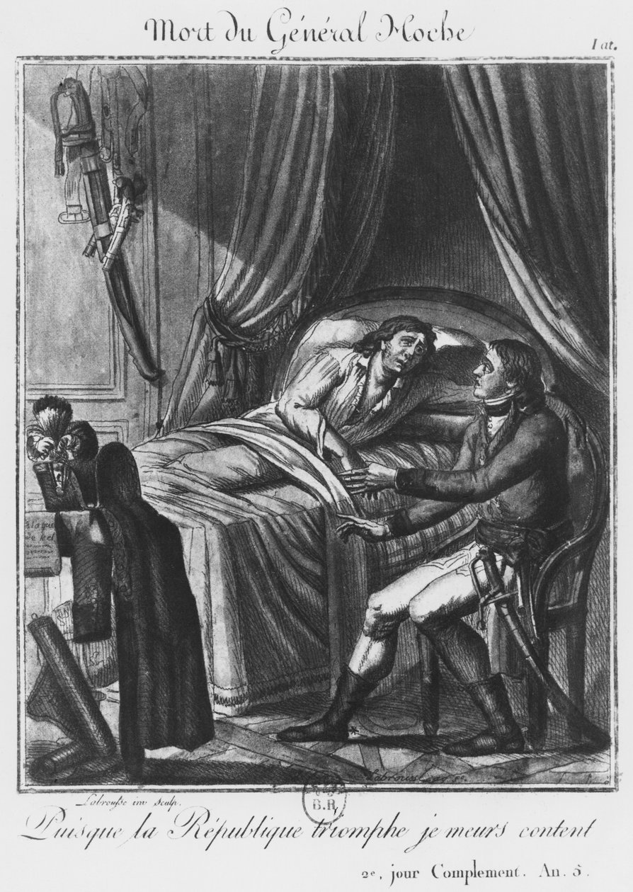 General Louis Lazare Hoches død den 19. september 1797, graveret af Labrousse (18. århundrede) (stik) af French School