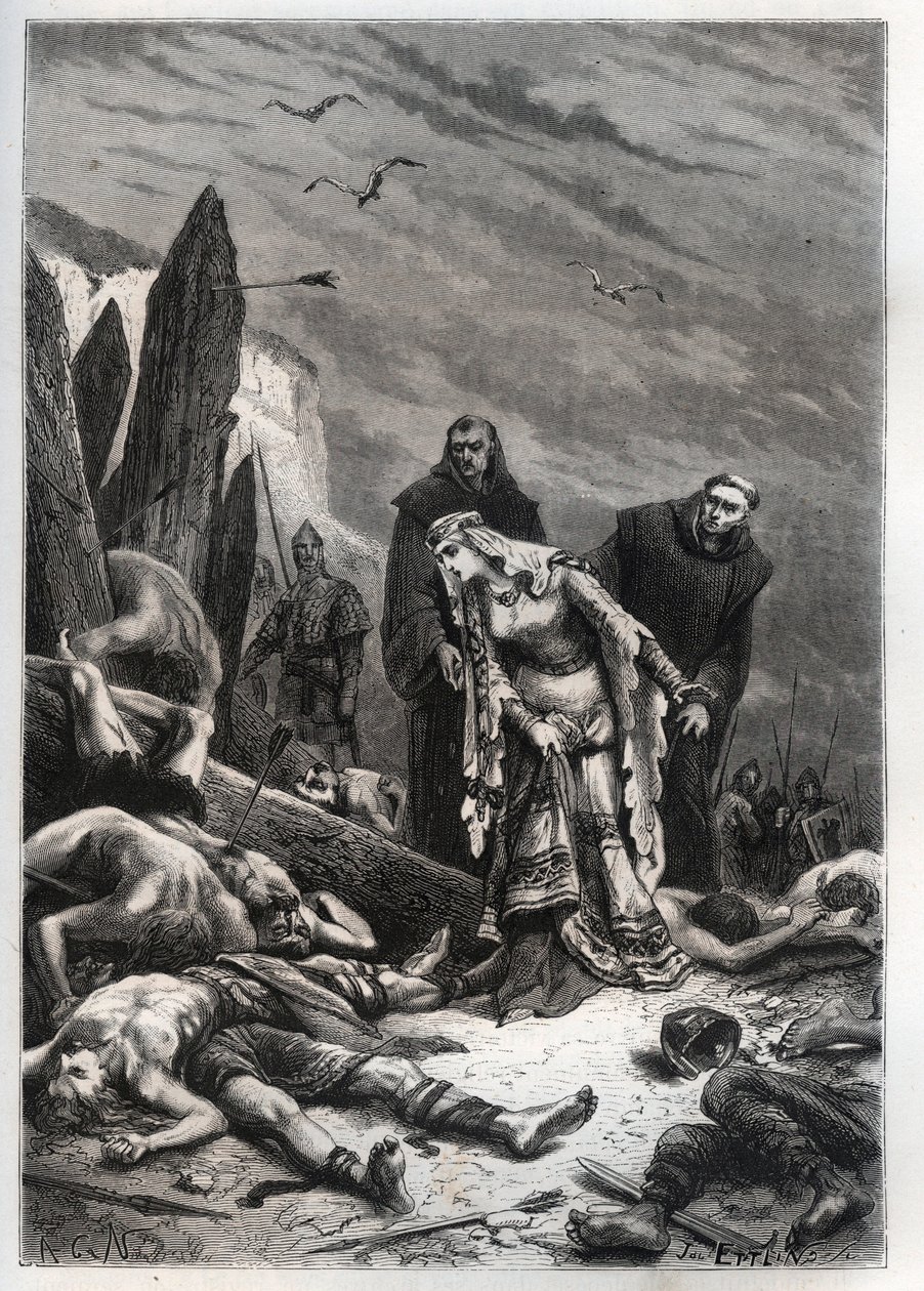 Kong Harold II (1022-1066) død i slaget ved Hastings i 1066 - Edith Swannesha (Swanneck), kendt som Edith la Juste (1025-1086) opdager liget af sin mand - Ealdgyth (Edith the Fair eller Edith Swanneschal) , opdager liget af Harold Godwi af French School