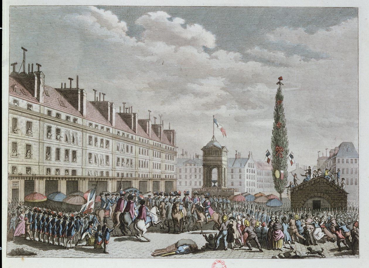Forfatningserklæringen, Place des Innocents, Paris, september 1791, 1791 (farvegravering) af French School