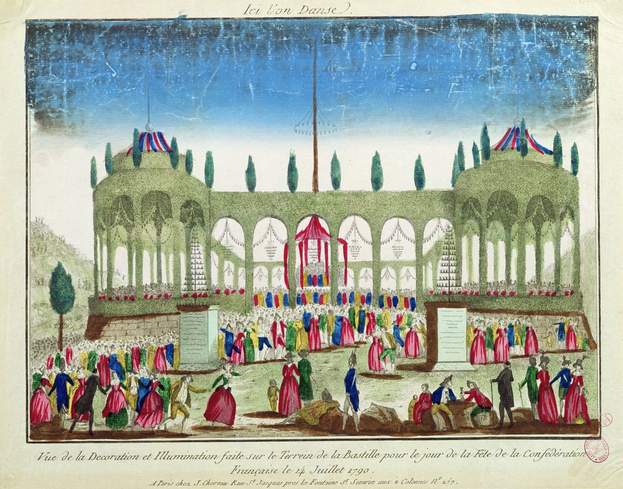 Udsmykning og belysning af Bastillen til Federationens Festival, 14. juli 1790 af French School