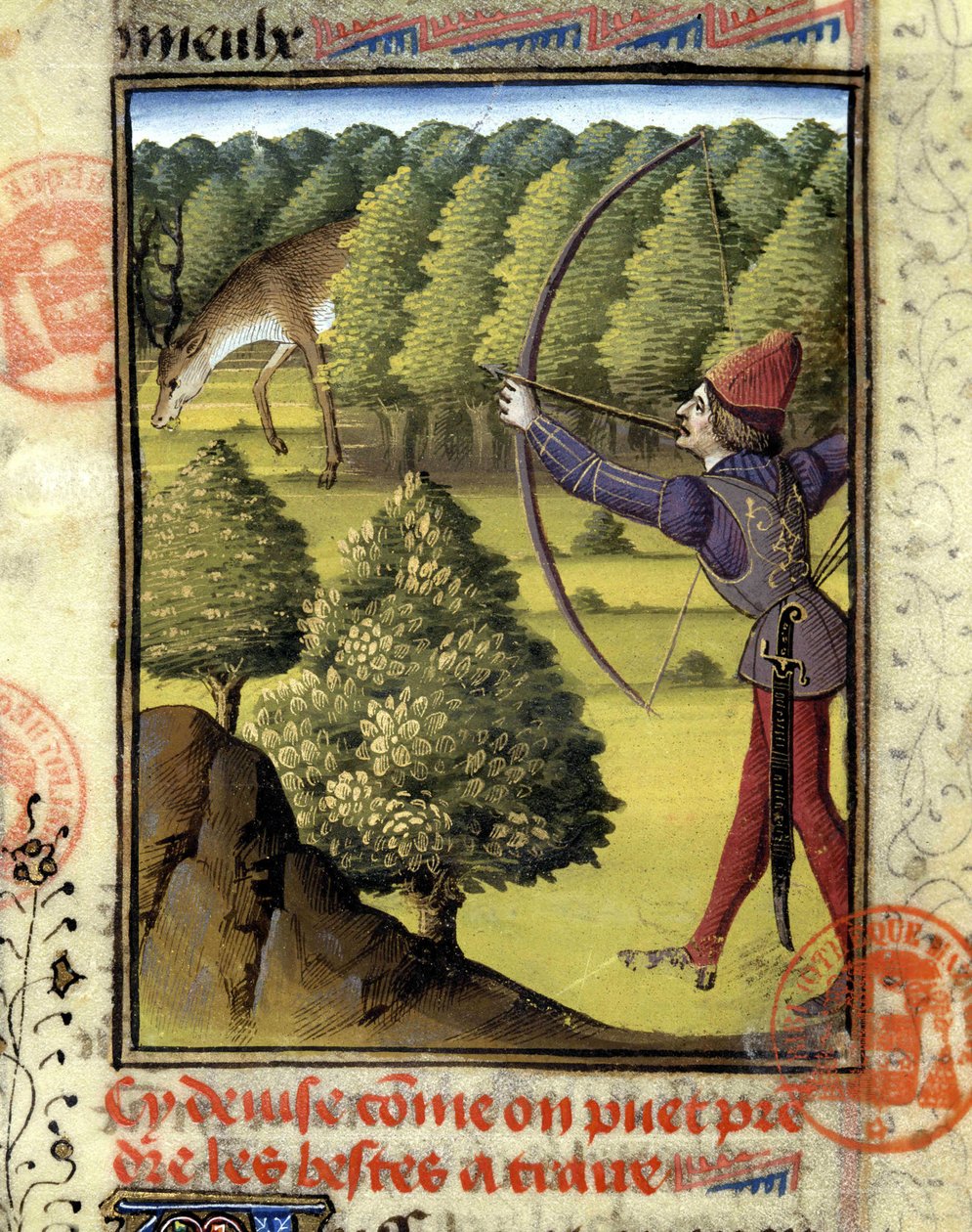 Hjortejagt - i "" Jagtbog af Gaston Phoebus, greve af Foix, Lord of Béarn"" af French School