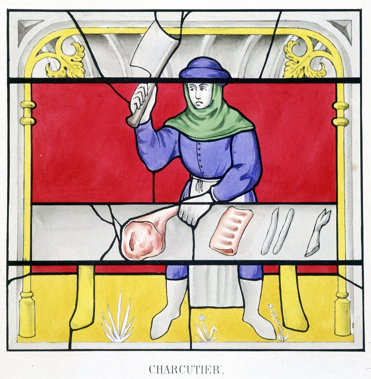 Delikatesse. Faksimile af et farvet glas fra middelalderen i "Histoire de la peinture sur verre"" af Ferdinand de Lasteyrie af French School