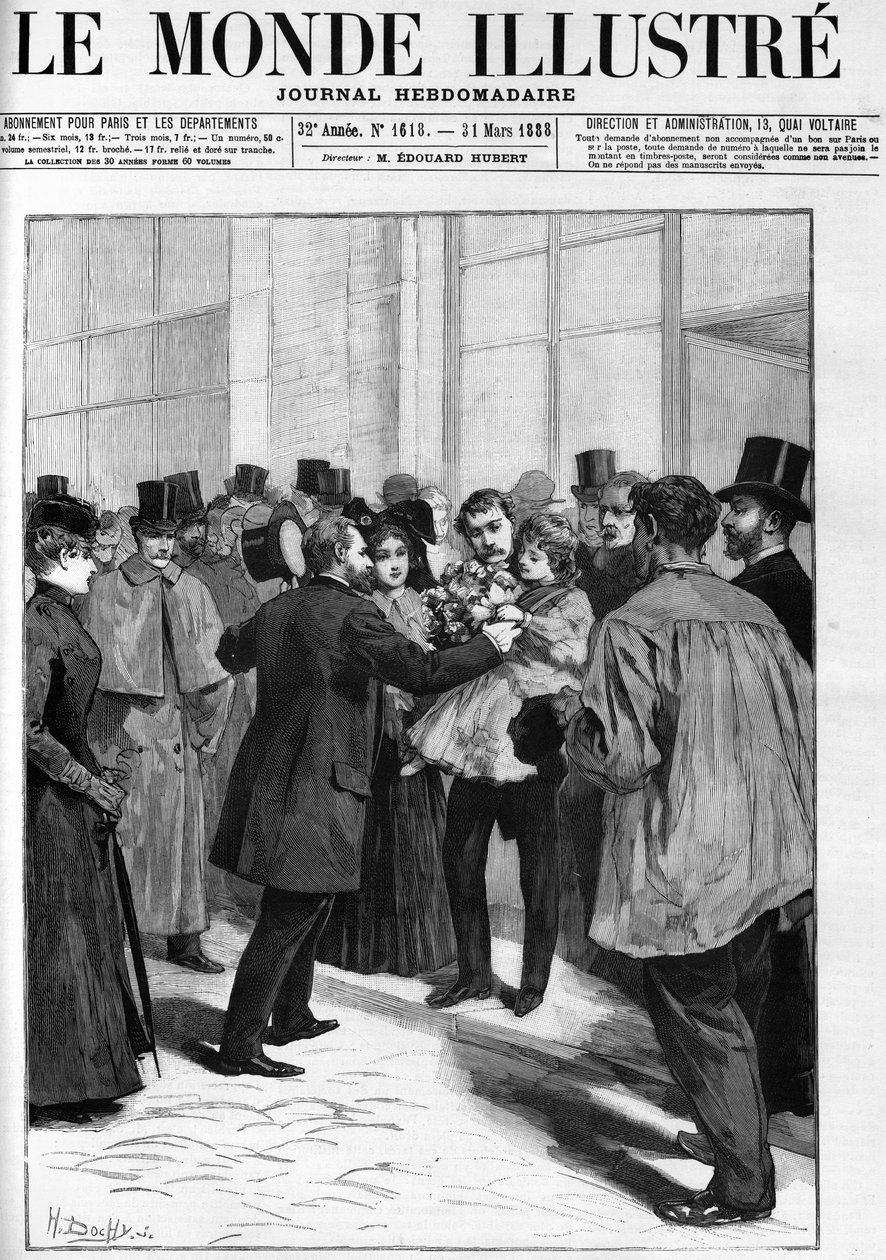 Demonstration til ære for general Boulanger på Clermont Ferrand station (Clermont-Ferrand), i "The Illustrious World" i 1888. af French School