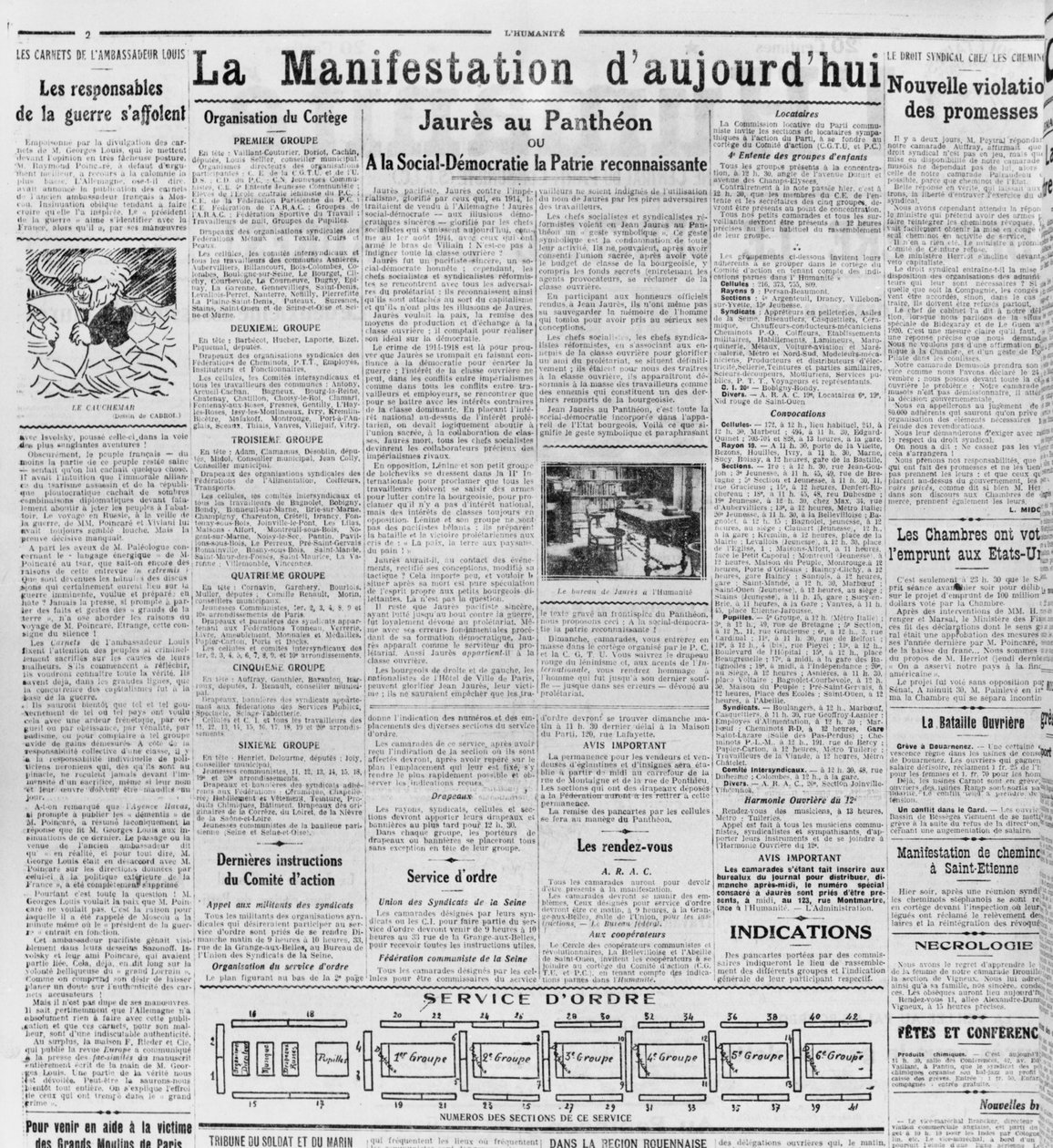 Dagens demonstration, Jaures in the Pantheon, fra LHumanite, 23. november 1924 (trykt papir) af French School