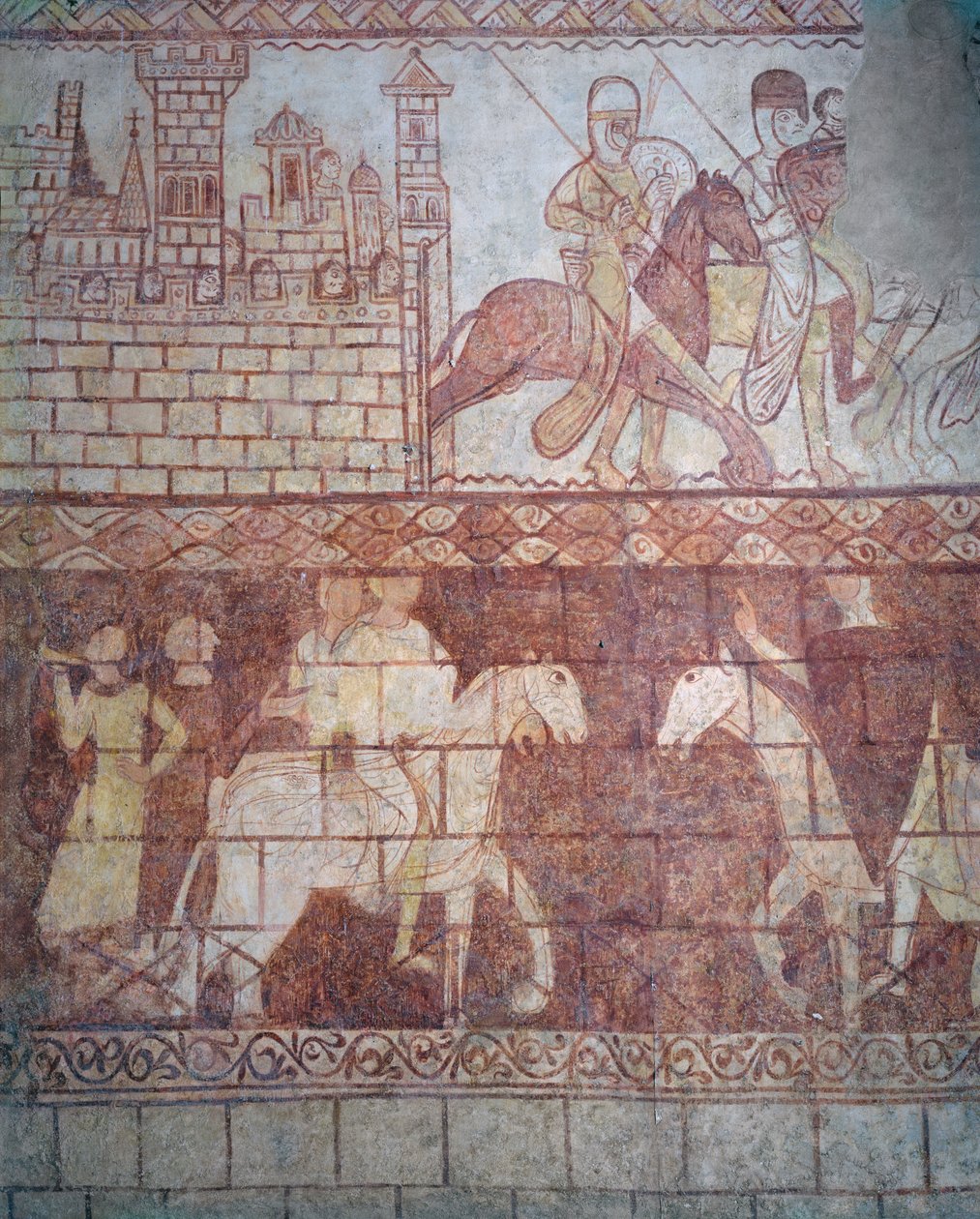 Korsfarer-templarriddernes afgang i 1163 fra deres syriske slot Krak des Chevaliers til slaget ved Boquée af French School