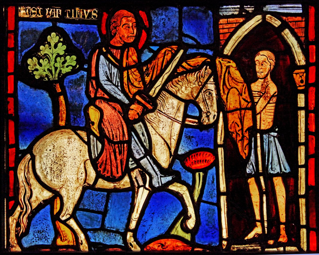 Viser St. Martin, der deler sin kappe (ex Varennes-Jarcy - oprindeligt fra Abbey de Gercy?) af French School