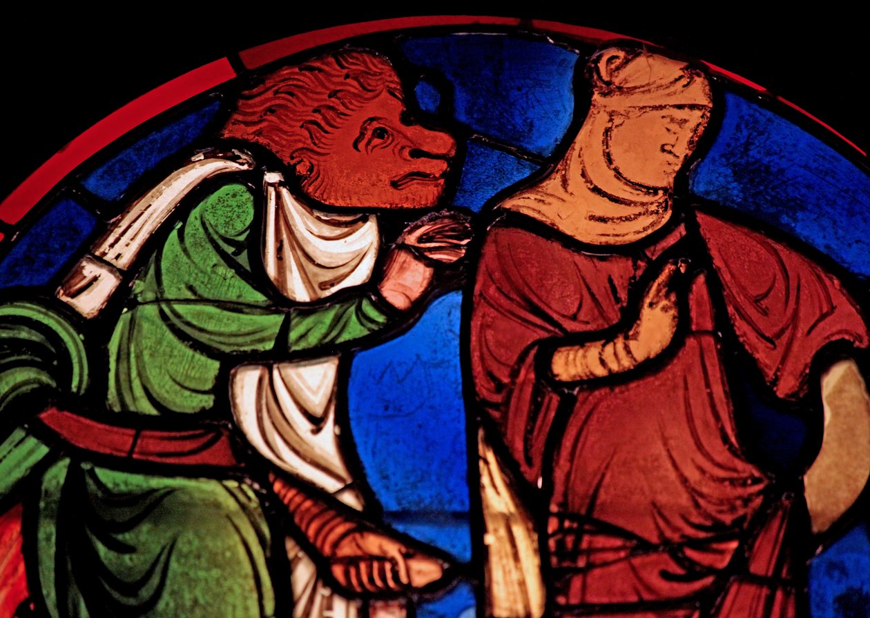 Afbilder en djævel og en kvinde, ex Ste Chapelle, bugt D af French School