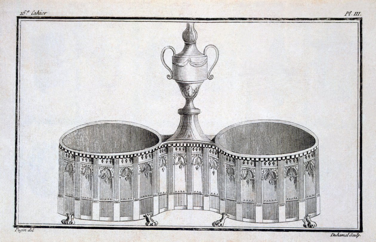 Design af Pugin, fra en mønsterbog med neo-klassiske metaldesigns sammensat af Duhamel, ca. 1770