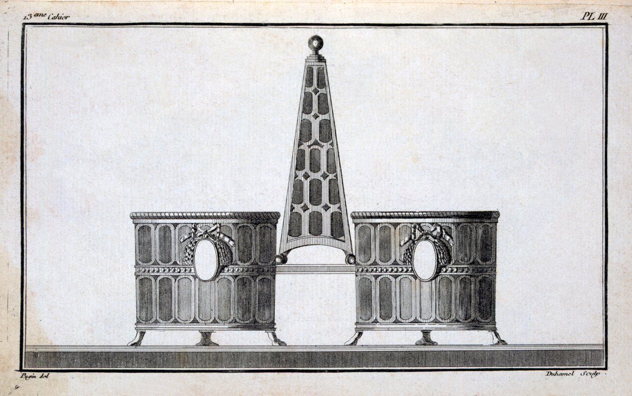 Design af Pugin, fra en mønsterbog med neo-klassiske metaldesigns sammensat af Duhamel, ca. 1770