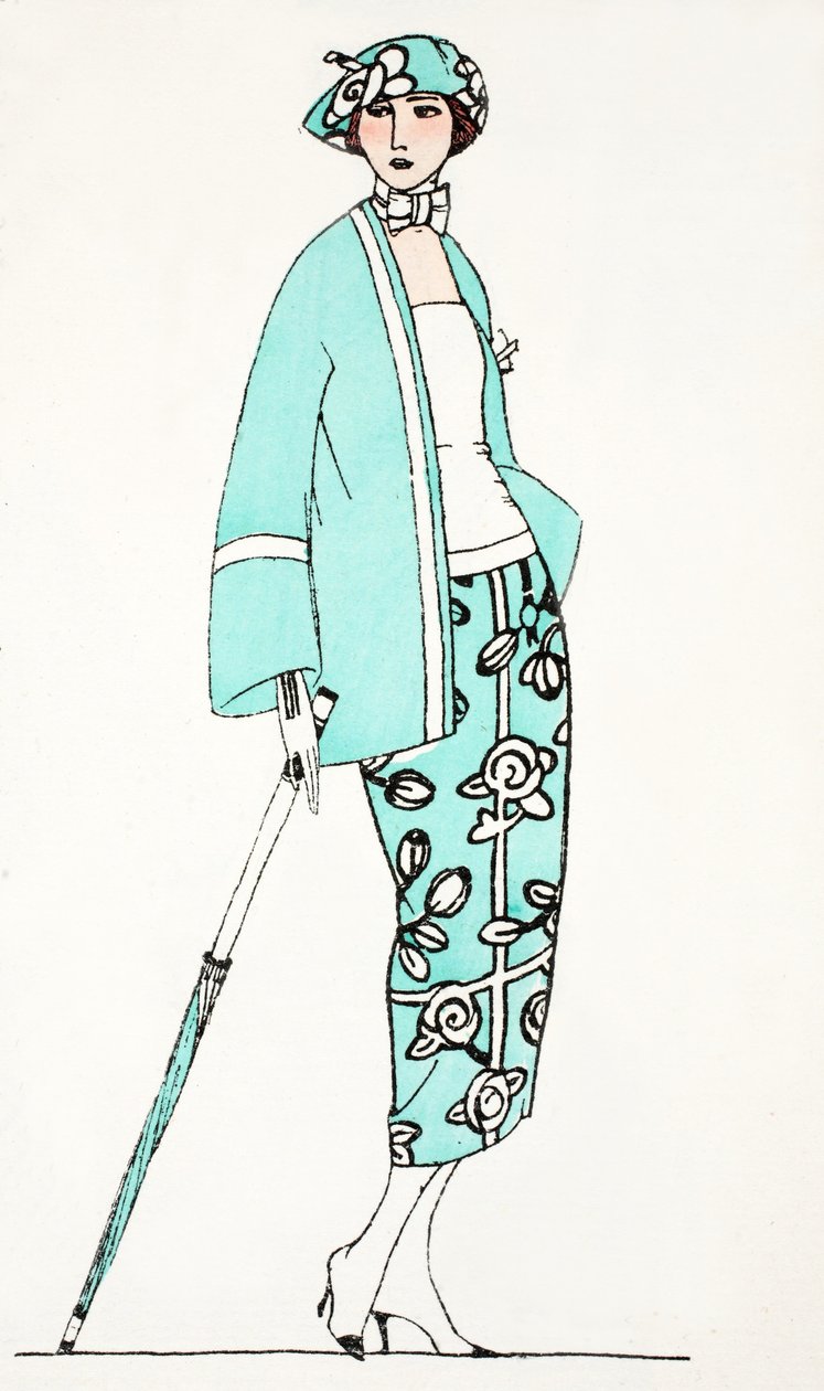 Design for a Day Dress c 1919 (pochoir print) af French School