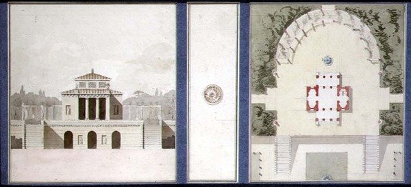 Design til et monument, ca. 1825 (pen & blæk og akvarel på papir) af French School