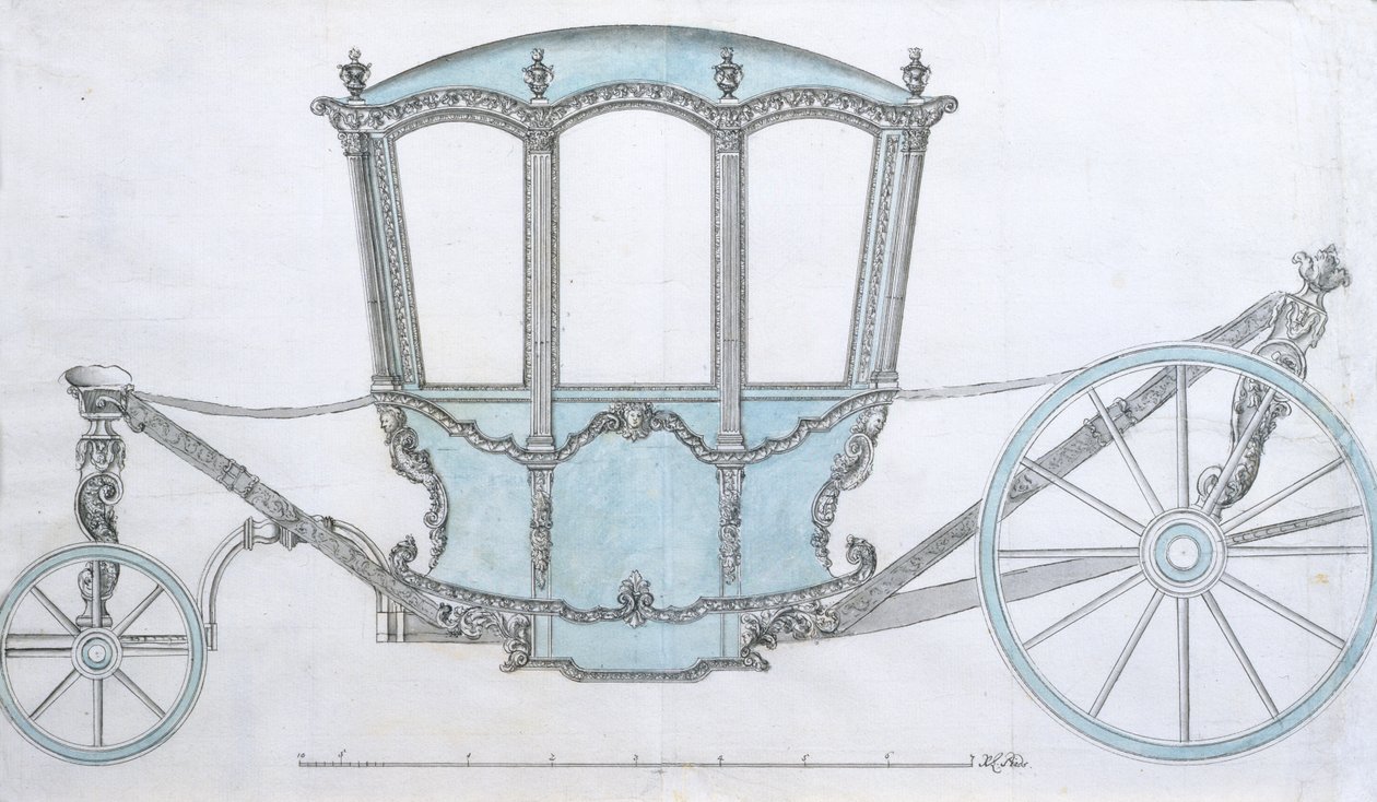 Design til en bus, ca. 1760 (pen & blæk med blå vask) af French School