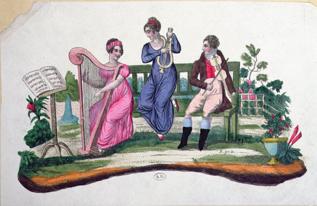Design til en fan, der viser en udendørs koncert, ca. 1830 af French School