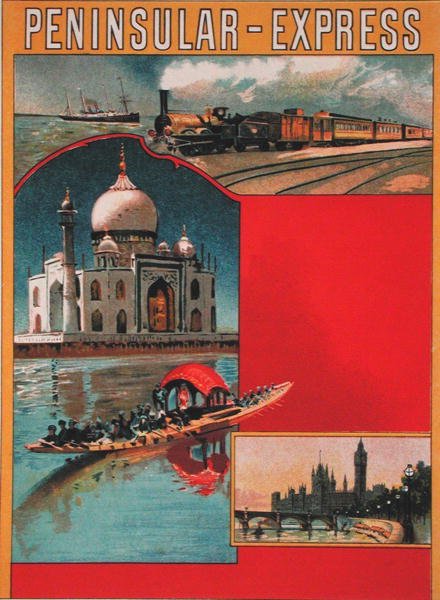 Design til en plakat, der reklamerer for Peninsular Express, begyndelsen af det 20. århundrede. (farve litho) af French School