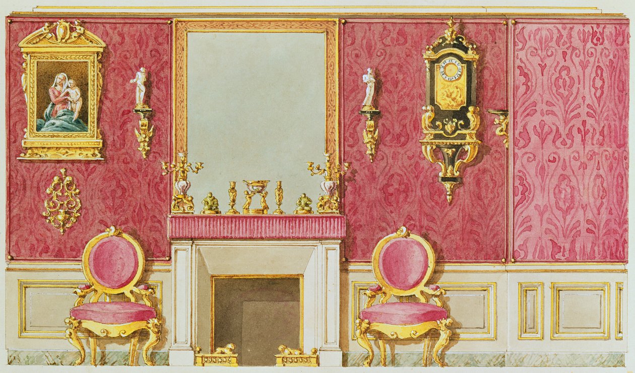 Design til en salon i rue Fortunee, huset købt af Balzac i 1847 (wc på papir) af French School