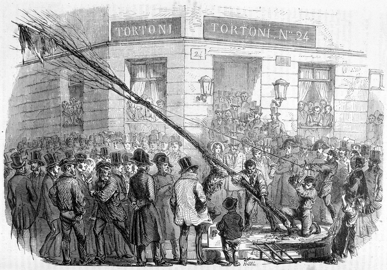 Ødelæggelse af frihedstræer (feb.-marts 1850) - i "Frances moderne historie", Hachette, Paris af French School