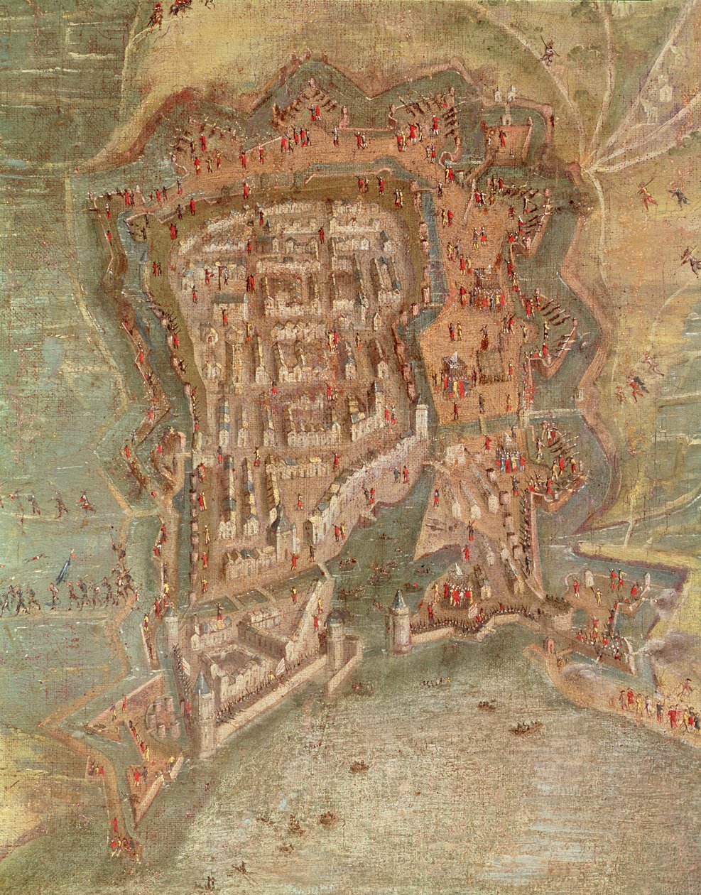 Detalje - Belejringen af La Rochelle af tropper fra kardinal Richelieu i 1627-68 (olie på lærred) af French School