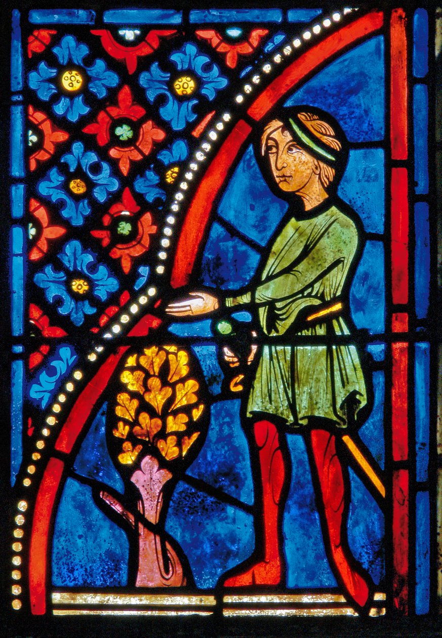 Detalje fra et vindue, der viser scener fra St. Mary den egyptiske liv af French School