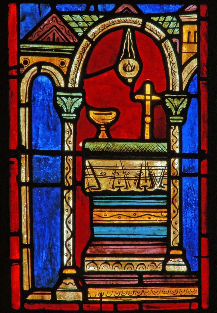 Detalje fra et vindue, der viser scener fra St. Mary den egyptiske liv af French School