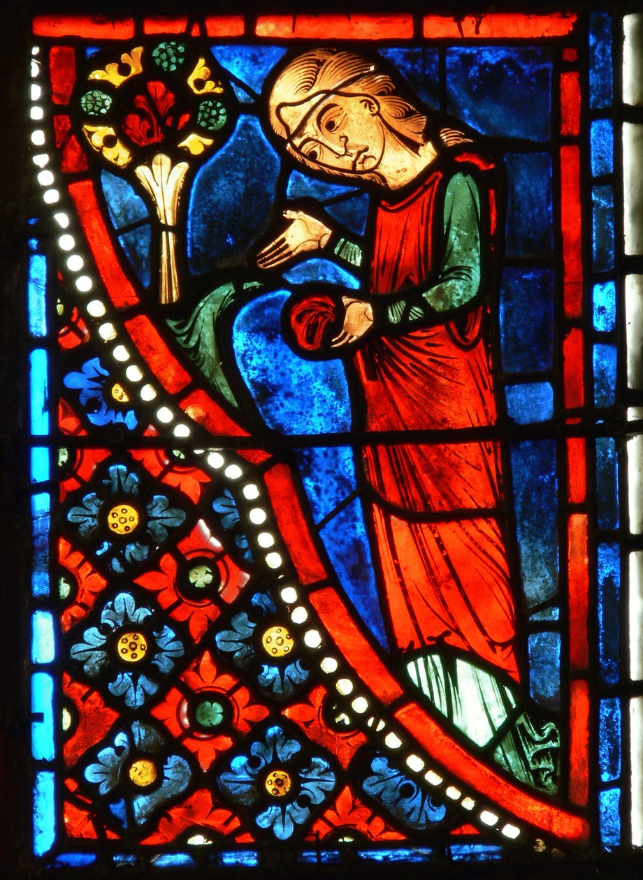 Detalje fra et vindue, der viser scener fra St. Mary den egyptiske liv af French School