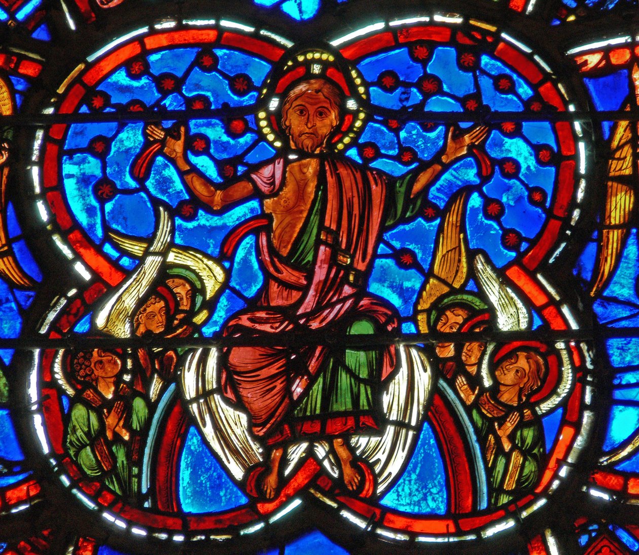 Detalje fra et vindue, der forestiller den sidste dom: Kristus af French School