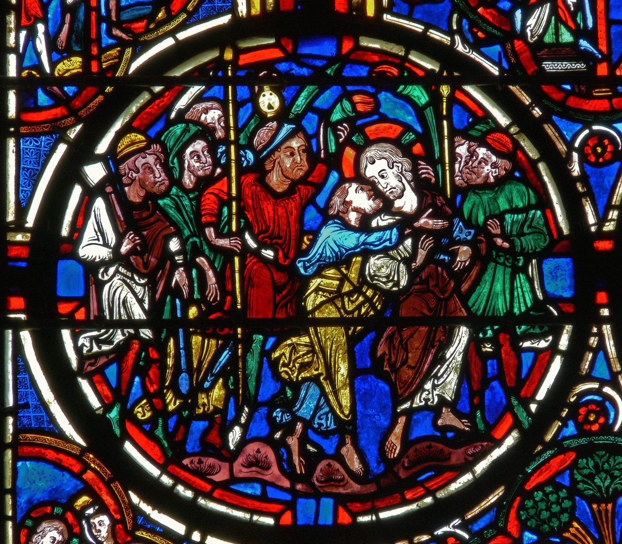 Detalje fra et vindue, der viser lidenskaben: Judas-forræderi af French School