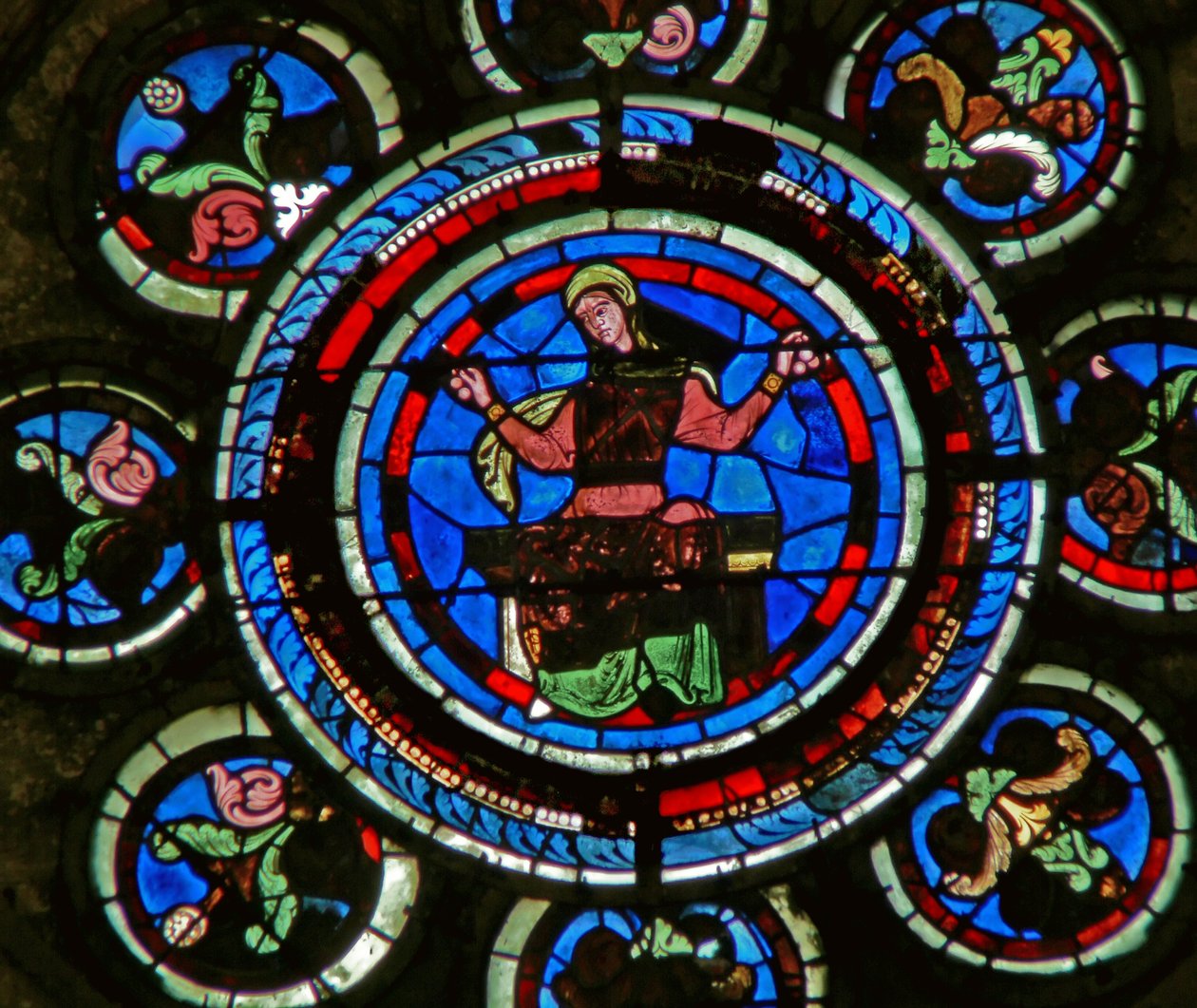 Detalje fra nordrosenvinduet forestillende Aritmetik fra Liberal Arts af French School
