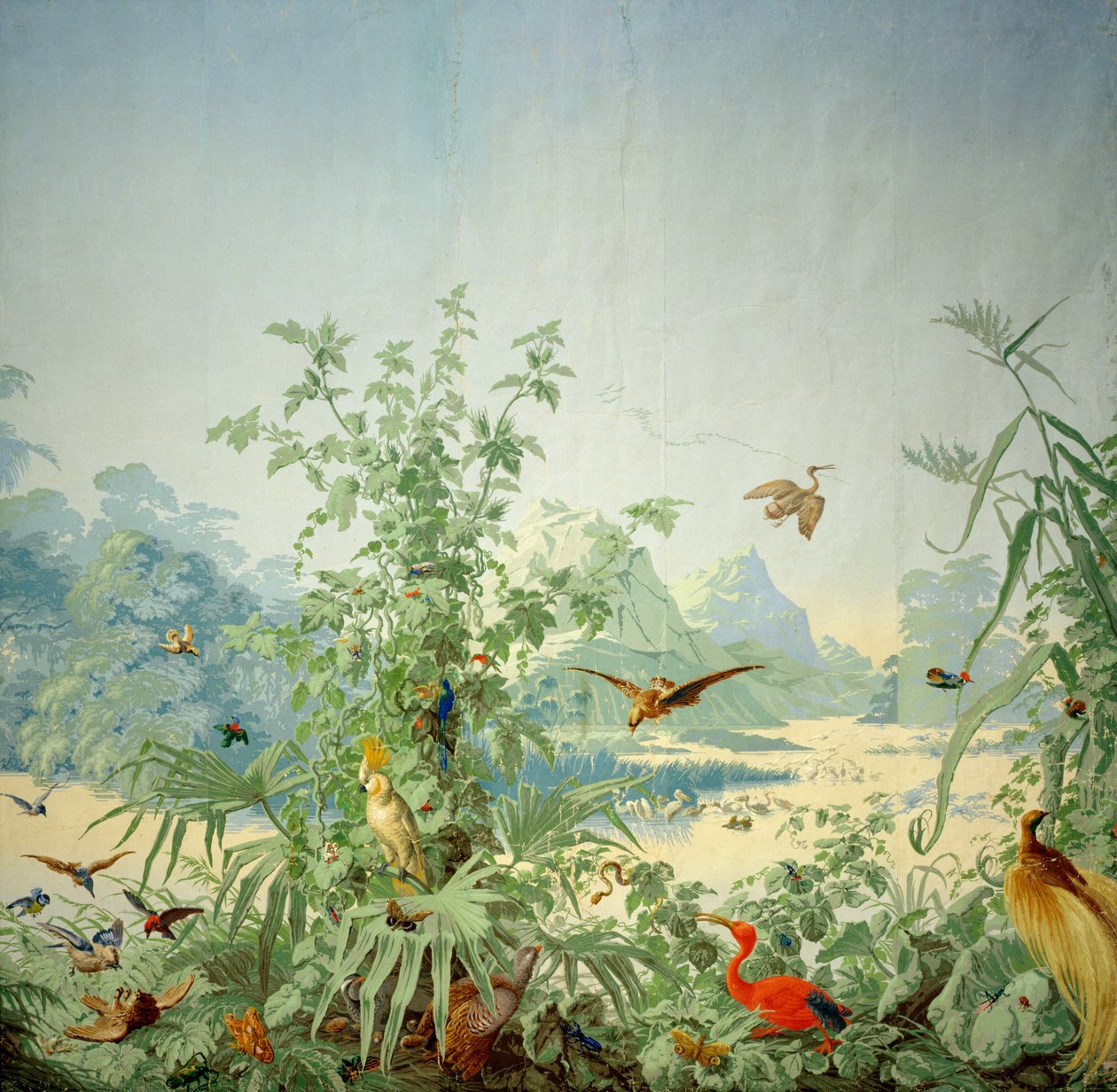 Detalje af Brasil, et panoramisk tapetdesign, trykt af Desfosse et Karth, Paris, 1867 af French School