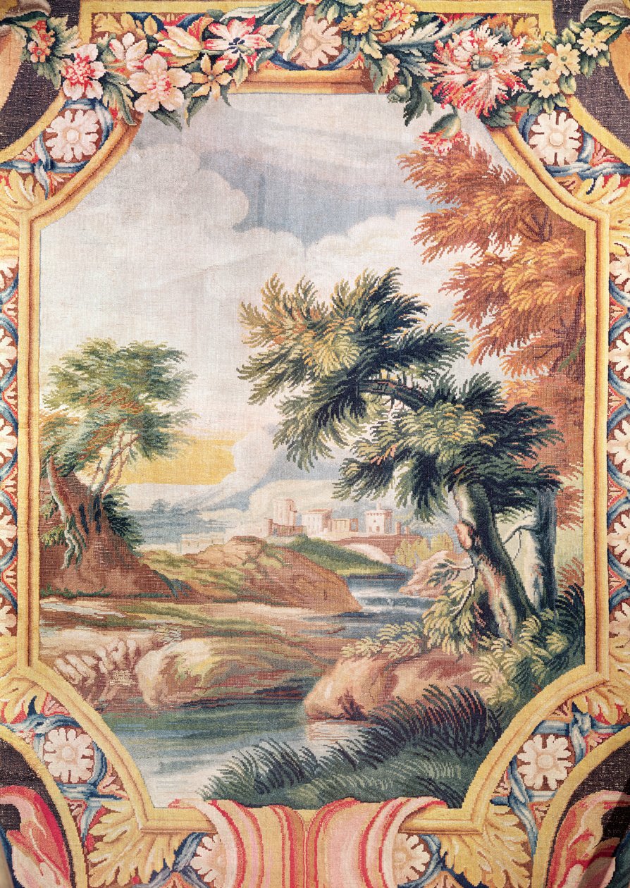 Detalje af et landskab, Savonnerie-værksted (tæppe) af French School