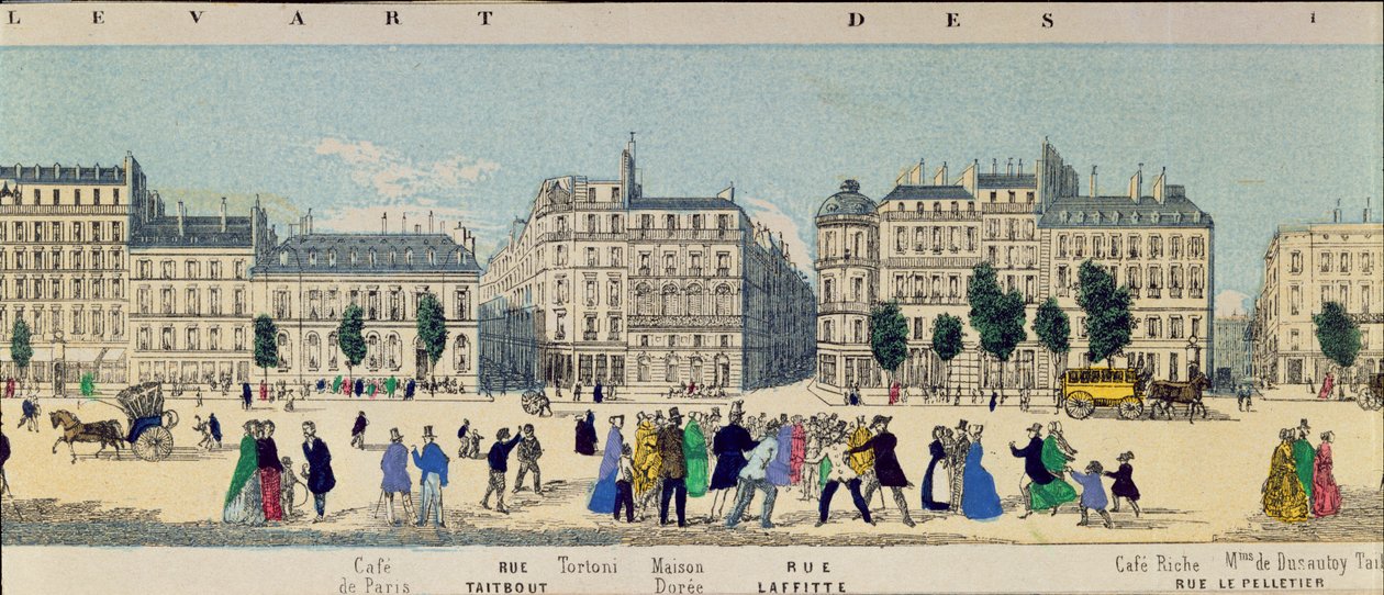 Detalje af et panorama af Boulevard des Italiens, ca. 1840 af French School