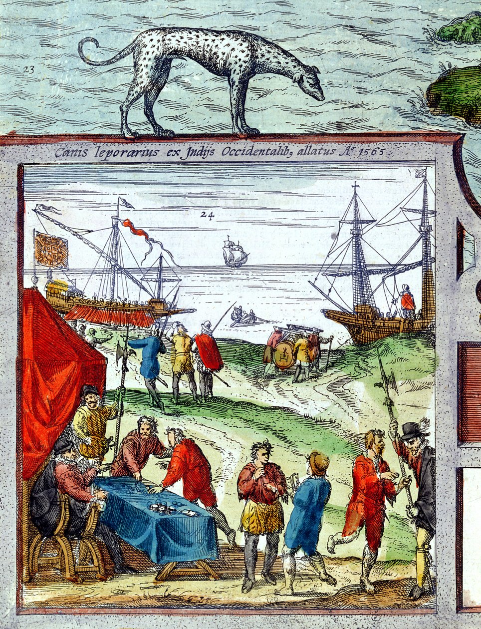 Detalje af en udsigt over havnen i Cadiz, der viser handel med De Vestindiske Øer af French School