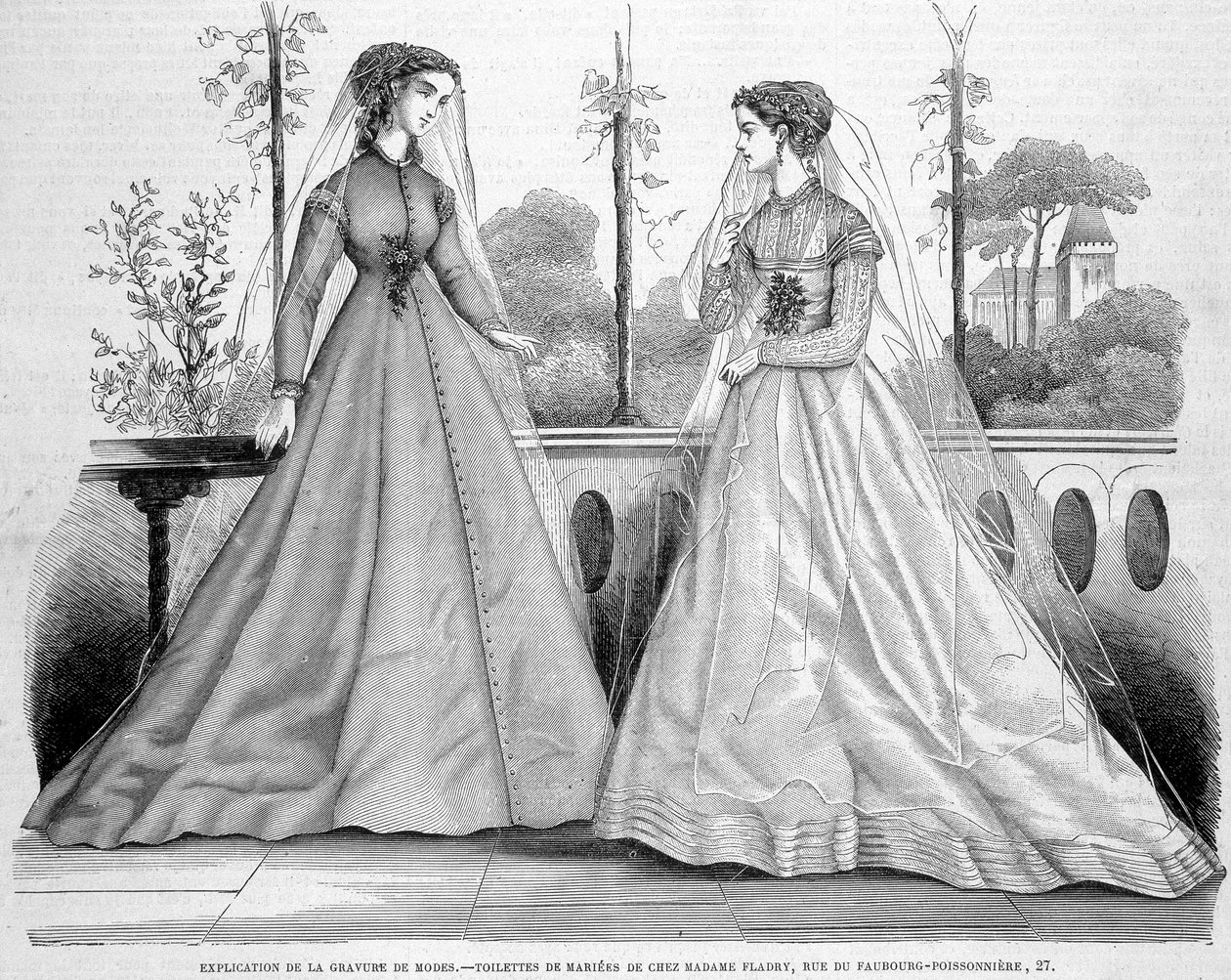 To brudetoiletter fra Madame Fladry - i ""La Mode illustrée""" af 29.09.1867. af French School
