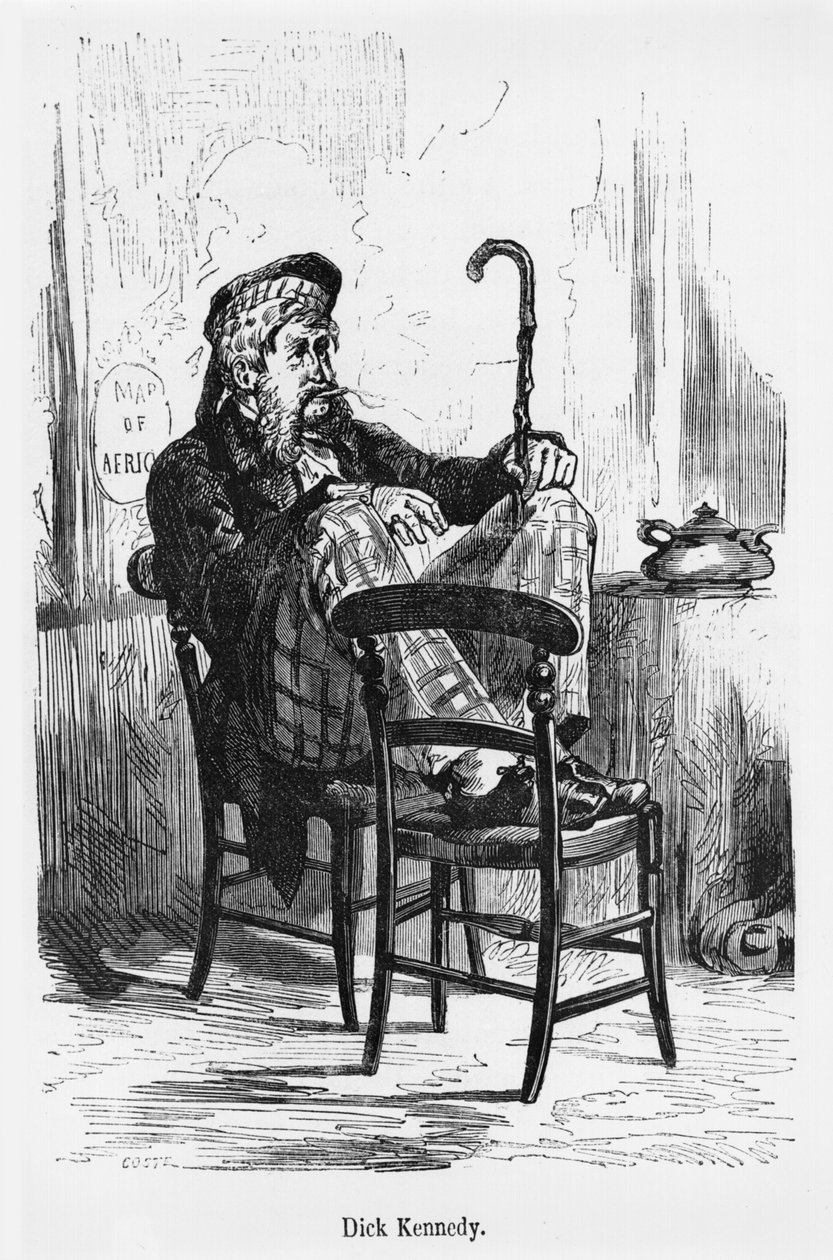 Dick Kennedy, illustration fra Five Weeks in a Balloon af Jules Verne (1828-1905) Paris, Hetzel af French School