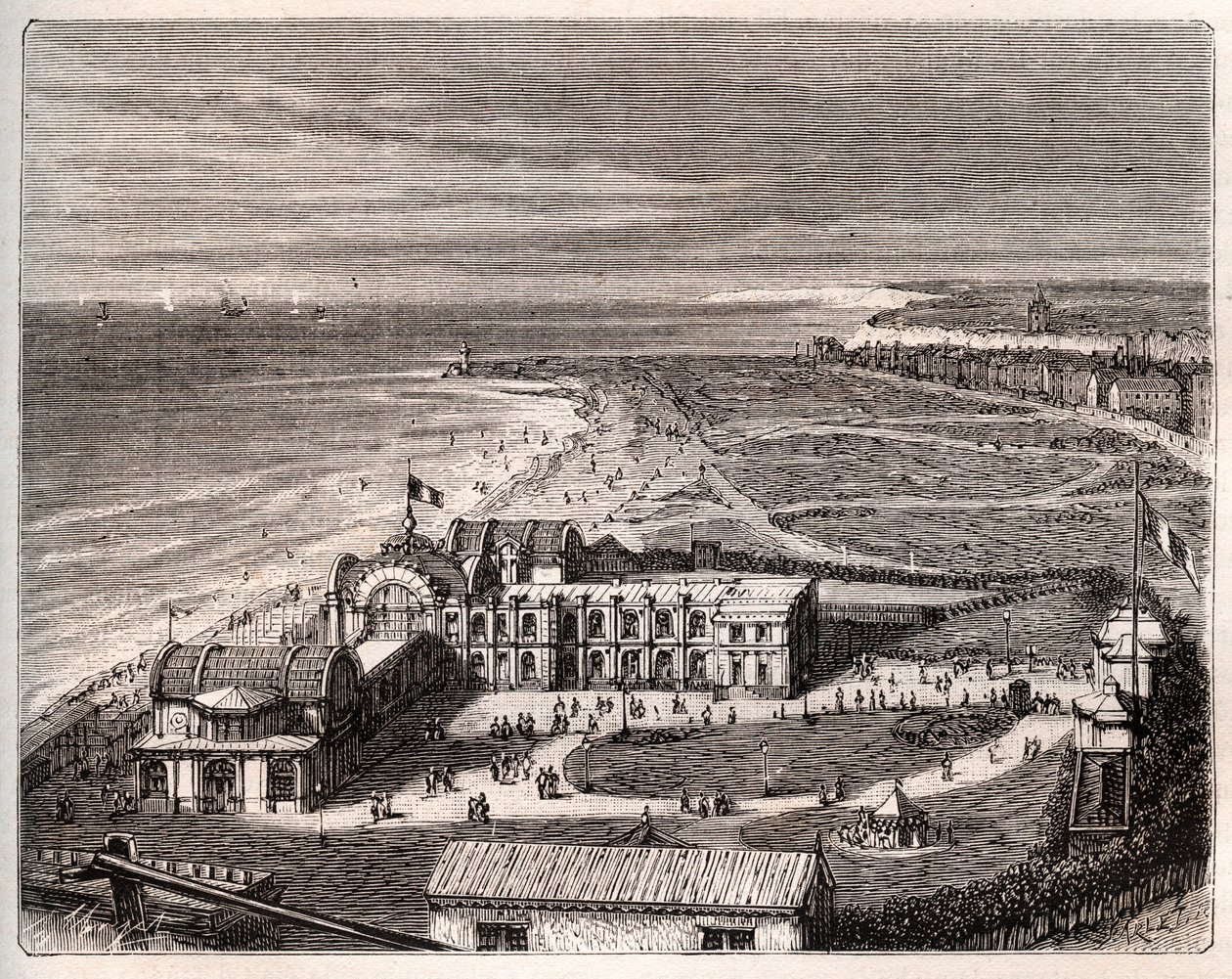Dieppe - Normandiet - gravering i "La France illustrée: geografi, historie, statistisk administration" af V.A. Malt-Brown. 1884 af French School