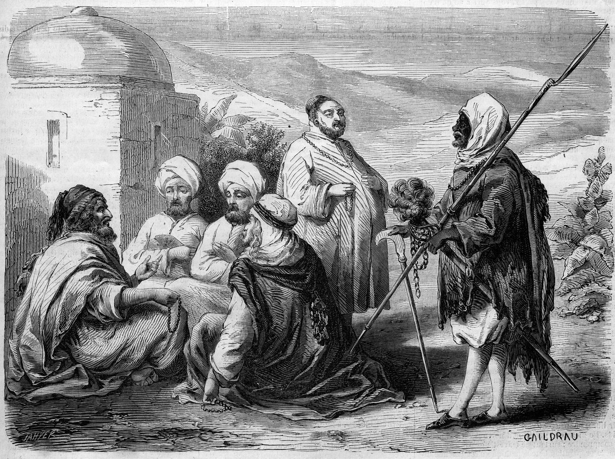 Forskellige typer dervisher (tiggere) i gaderne i Tunis, Tunesien af French School
