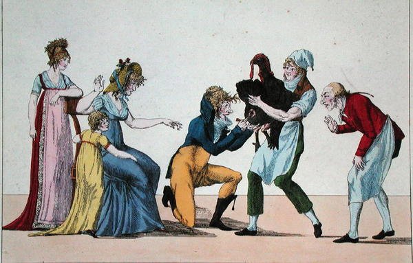 Dindonnade eller The Rival of the Vaccine, ca. 1800 (farvet indgravering) af French School