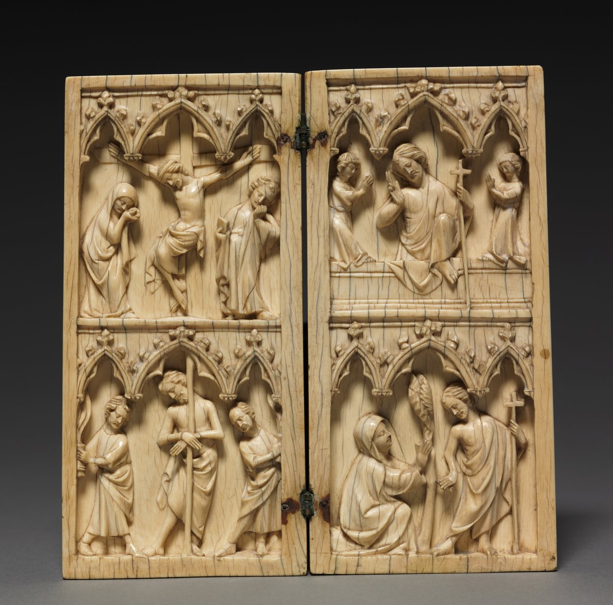 Diptykon: Scener fra Kristi lidenskab og efterliv, ca. 1330-1350 af French School