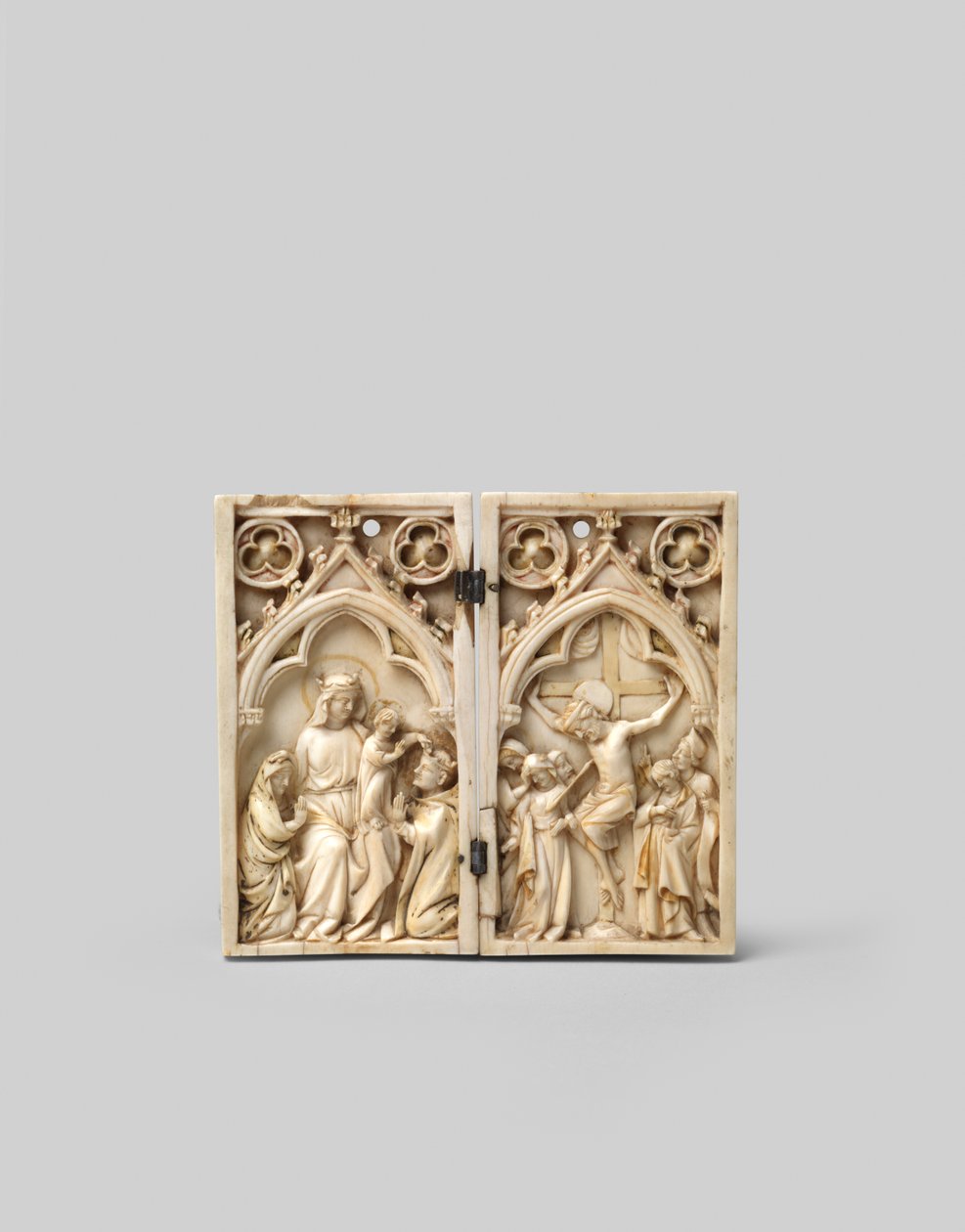Diptykon af Saint Louis kronet af Kristus og korsfæstelsen, foran, 1300-tallet af French School