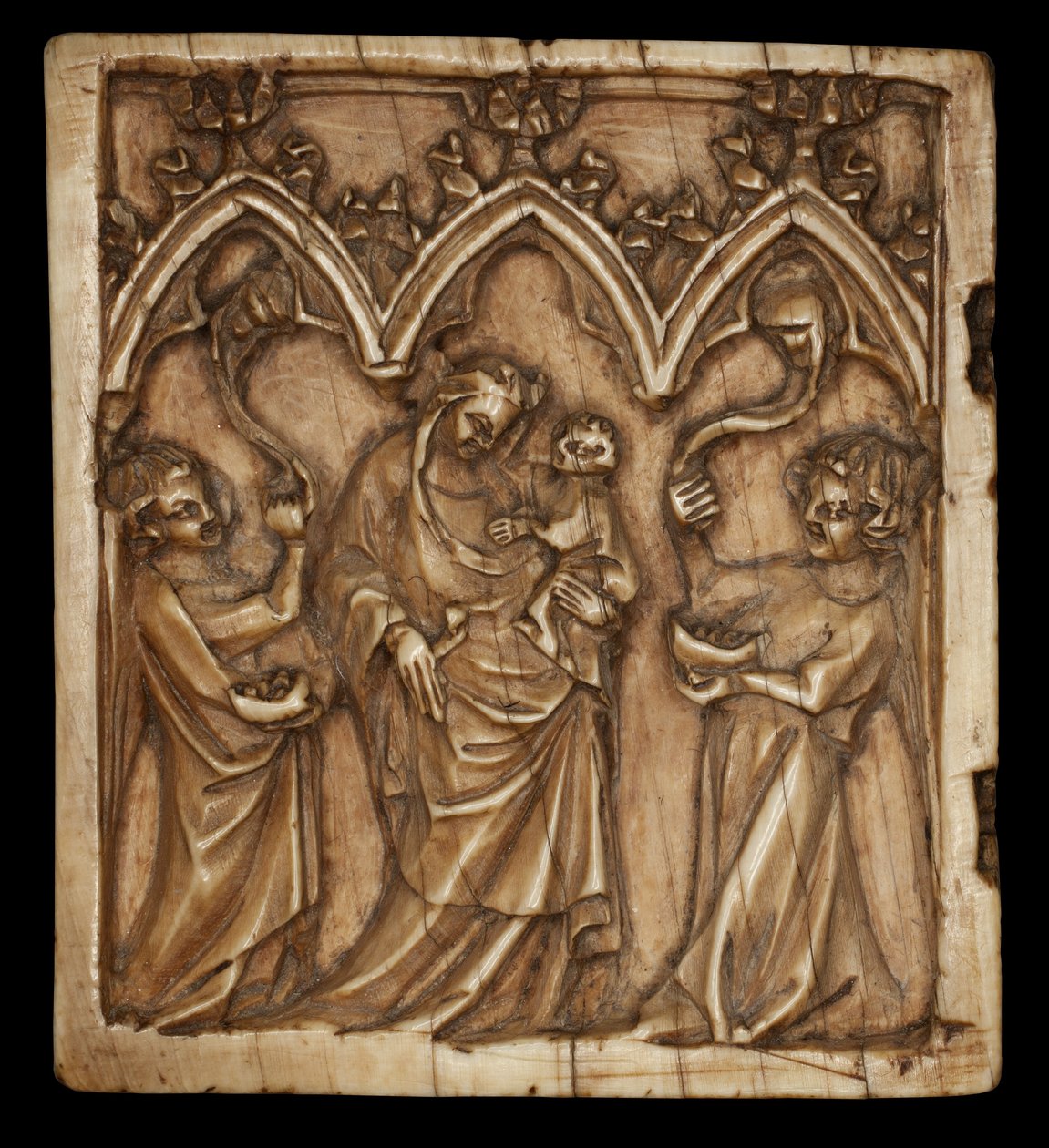 Diptykonpanel med Jomfru og Barn og to engle, 1375-1400 af French School