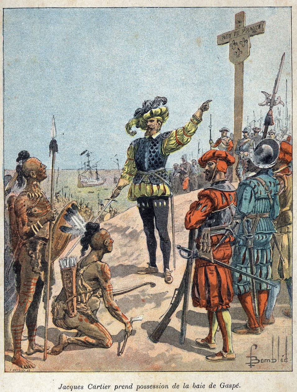 Oplev Canada: Jacques Cartier (1491-1557), fransk navigatør og opdagelsesrejsende tog Gaspe-bugten i besiddelse og erige korset den 24. juli af French School