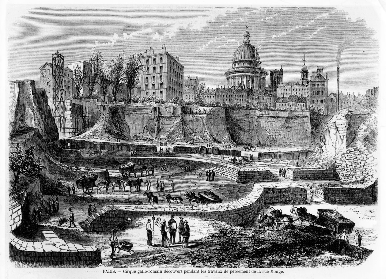 Opdagelsen af det gallo-romerske amfiteater i Paris under byggearbejdet på rue Monge i 1869, 1870 af French School