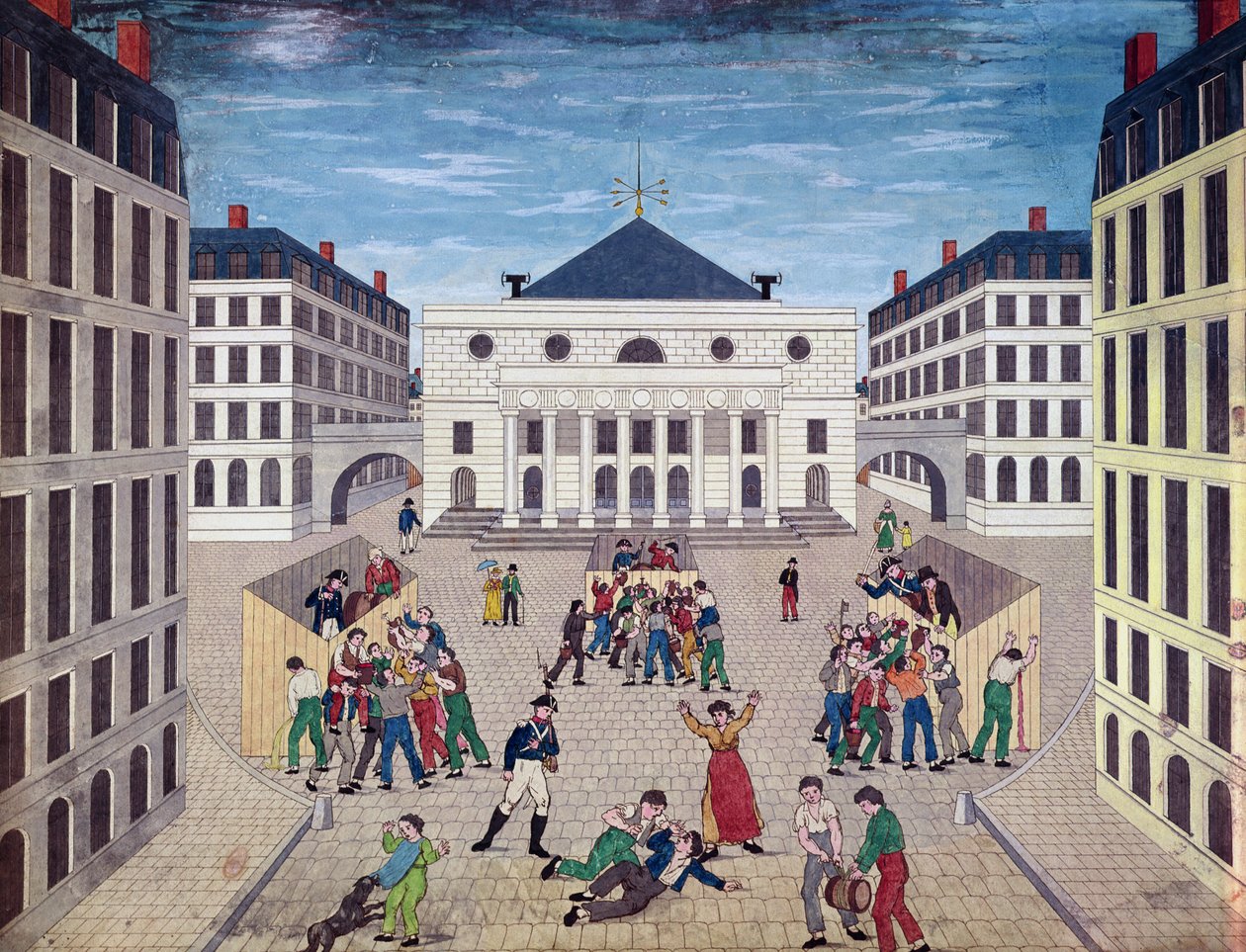 Uddeling af vin på Place de lOdeon i Paris, ca. 1805-10 (wc på papir) af French School