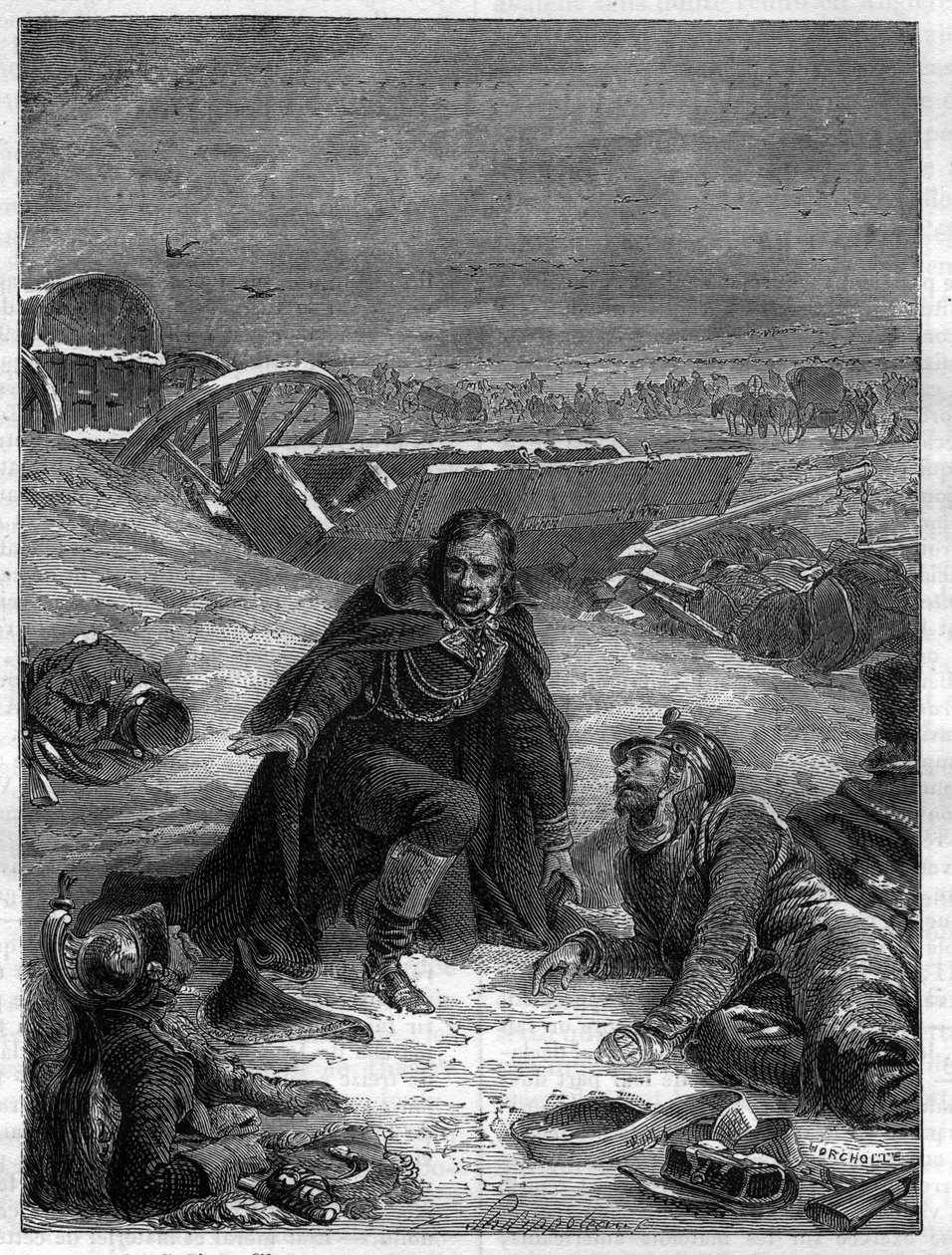 Dominique-Jean Larrey (1766-1842) - Baron Dominique Jean Larrey plejer såret på en vinterlig slagmark - i "History of the empire following the history of the consulat" af Adolphe Thiers -1879 - privat samling af French School