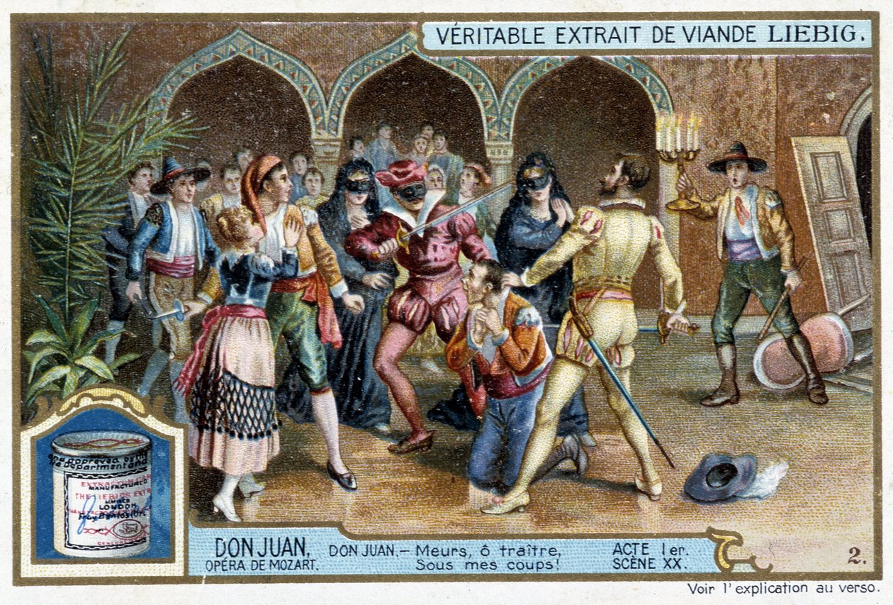 Don Juan: Akt I, Scene XX, Don Juan ved maskebal - chromo Liebig af French School
