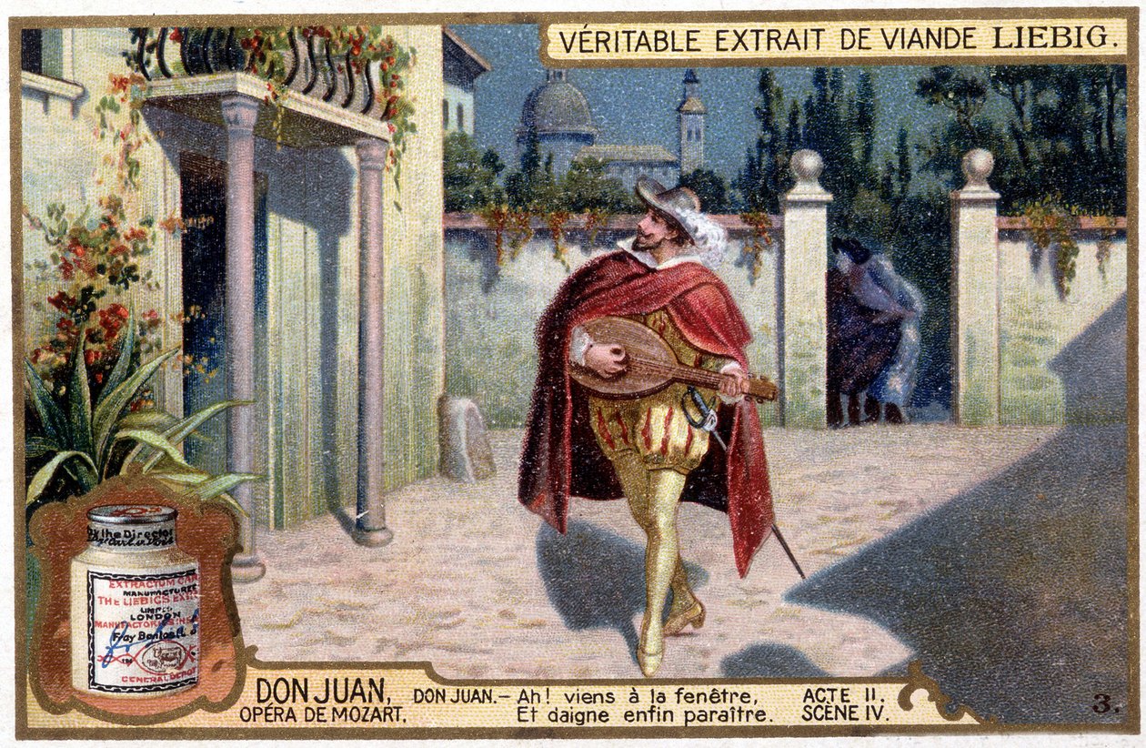 Don Juan i Troubadour: Akt II sc. IV af Mozart-operaen "" Don Giovanni""" Liebig Chromolithography, v.1900 af French School