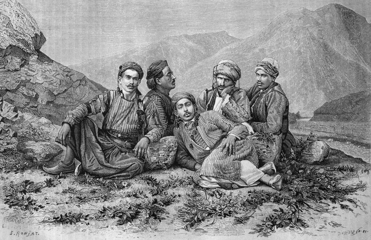 Æselførere, fra Syrien i dag. Rejser i Fønikien, Libanon og Judæa. 1875-1880 af Louis Charles Emile Lortet, 1884 (bw gravering) af French School