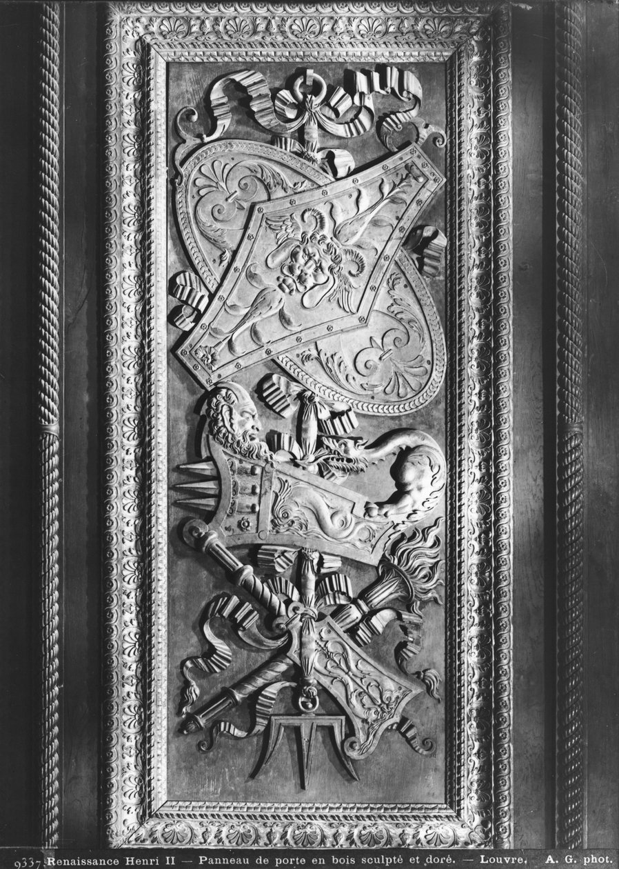 Dørpanel, Henri II-stil, ca. 1556 (forgyldt træ) af French School