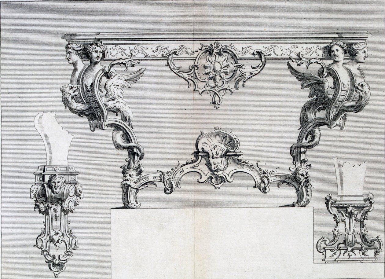 Dobbeltforgrenet lysestage med rokoko og klassiske elementer, fra en mønsterbog med neo-klassiske metaldesigns sammensat af Duhamel, ca. 1770
