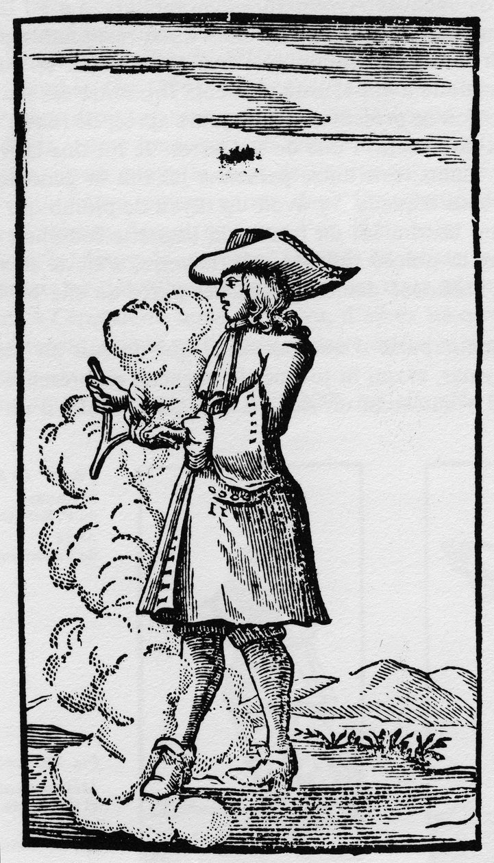 Dowser med afbøjelig spåstav - Rhabdomancie - Forklaring af baguetten i "" La Physique occult, ou Treat de la baguette divinatoire"" - Paris 1693 af Abbe de Vallemont (Pierre Le Lorrain) fysiker, numismate og fransk literator i det 17. af French School