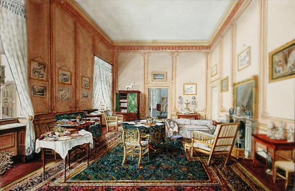 Tegnestue (akvarel på papir) af French School